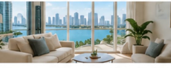 Bright Miami condo living room with floor-to-ceiling windows